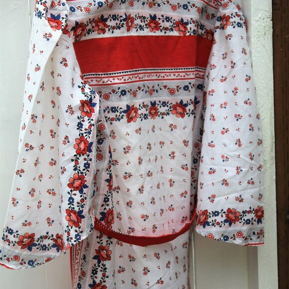 Ladies Peasant Hippie Boho Chic 1970s cotton Blouse top Tunic Gypsy Red and Whit - Picture 7 of 8